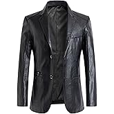 SEMATOMALA Men's Winter Leather Blazer Suit Jacket Notched Collar 2 Button Slim Moto Faux Leather Business Coat Outwear