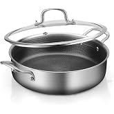 Tri-Ply Stainless Steel 7 Quarts Saute Pan, 12 Inch Nonstick Skillet with lids, Fast even Heat cookware, Hybird Large Frying Pan, 18/10 Chef's Cooking Pan, Induction Pan, Dishwasher and Oven Safe