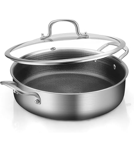 Inqibee Sauteuse Triple épaisseur De 20,3 Cm En Acier Inoxydable Avec Couvercle, Poêle à Frire, Poêle à Frire, Poêle à Induction, Robuste Et Passe Au Four