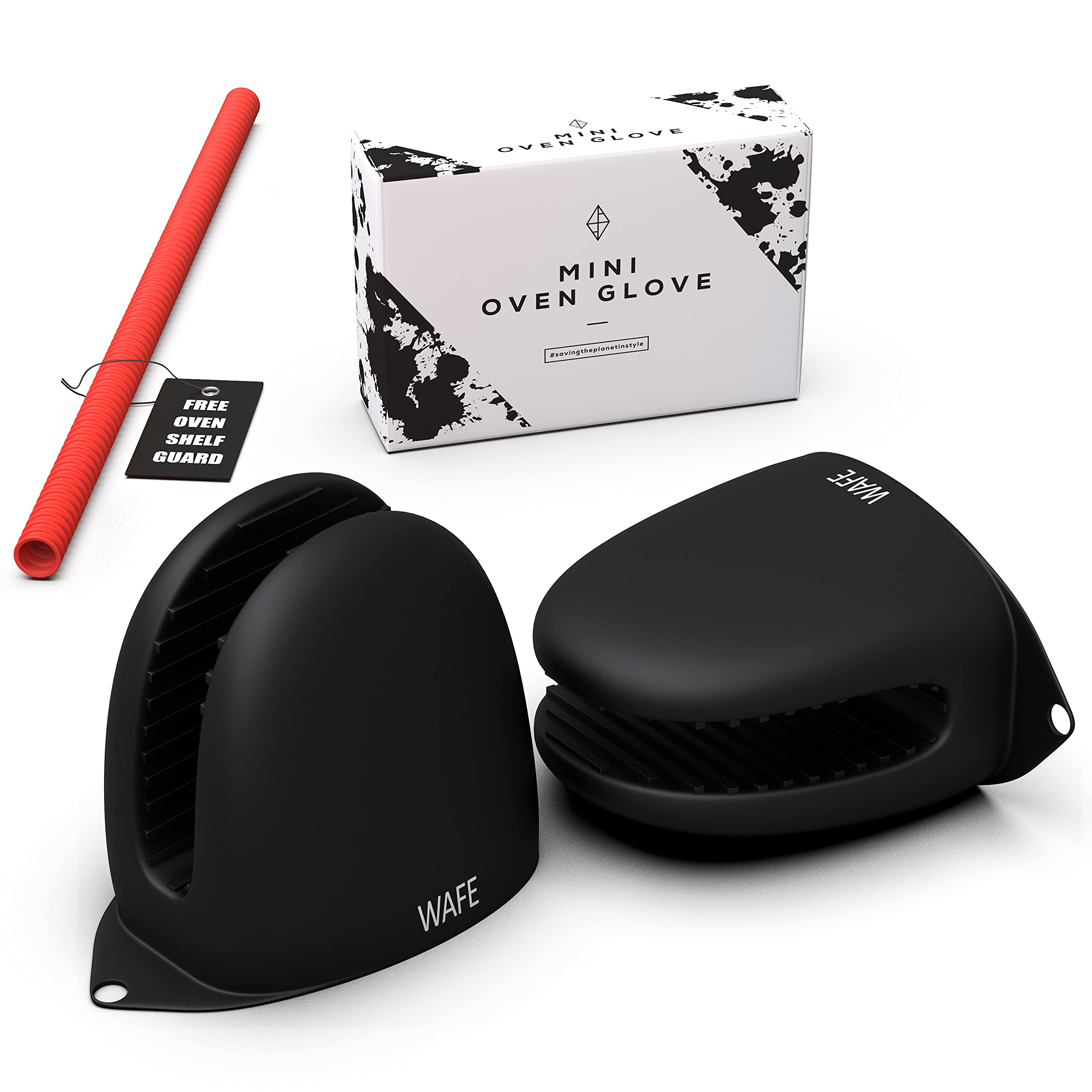 WAFE Mini Oven Gloves for Air Fryer - 2 Silicone Finger Gripper Kitchen Mitts - Heat Resistant Pinch Covers for Cooking, BBQ, Grilling - One Size Fits All Double Hand Pot Holder w/Oven Rack Protector