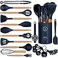 Silicone Cooking Utensils Set - AVGPD Silicone Kitchen Utensils for Cooking Wooden Handles, 446°F Heat Resistant Kitchen Uten