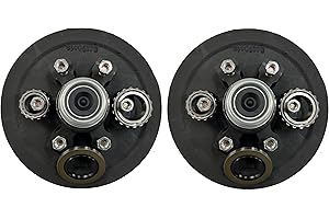 ECUSTOMHITCH 2-Pk 12 in. x 2 Trailer Brake Hub Drum Kit w/Bearings Seal Cap Lugs (6 on 5.5)