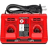Ahomtikk 12V Dual-Port Charger Replacement for Milwaukee 12V Charger 48-59-2401, Compatible with Milwaukee M 12 Battery 48-11-2420 48-11-2425 48-11-2430 48-11-2440 48-11-2450 (Red)