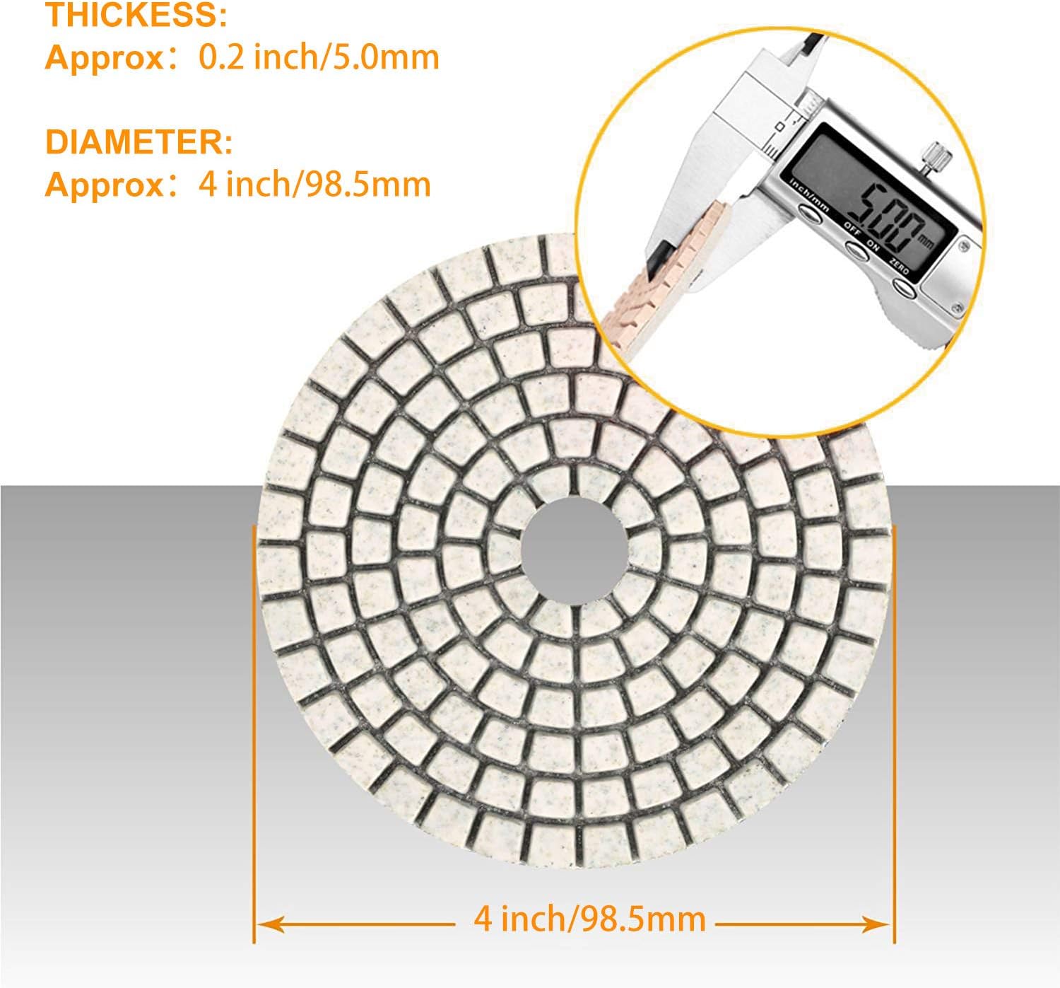 SPTA 15pcs Diamond Wet Polishing Pads Set, 4 inch Pads for Granite Stone Concrete Marble Floor Grinder or Polisher, 50#-6000# with Hook & Loop Backing Holder Pads for Wet Polisher - - 