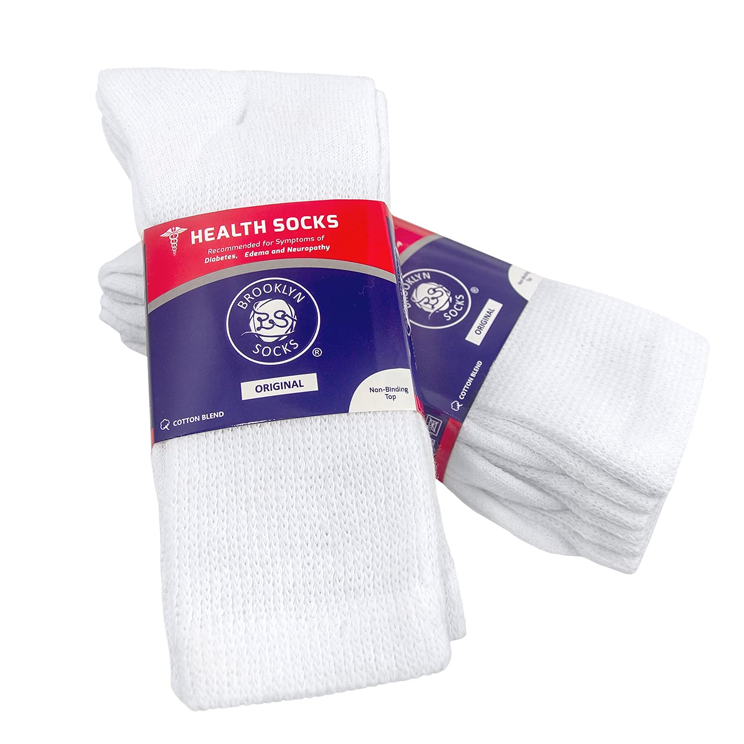 6 Pairs of Cotton Diabetic Neuropathy Crew Socks (10-13, Fits Mens shoe size 9-12, White)