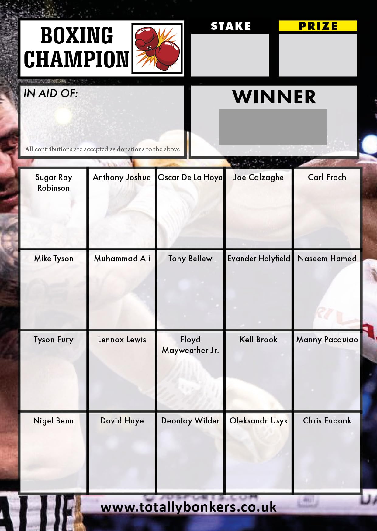 Totally Bonkers - Boxing Fundraising Scratch Cards - 20 Square - A6 (148x105mm) - 10 Pack - TB0082 - Blind Card