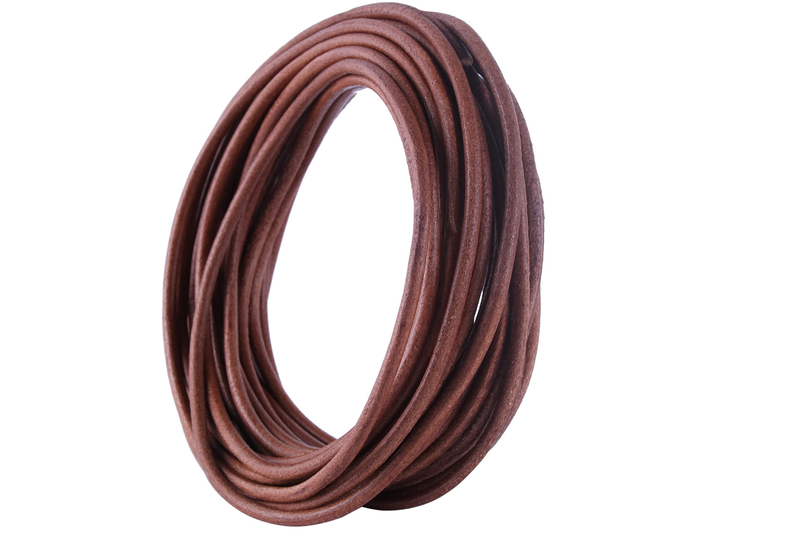 KONMAY 9.1 Meters 3.0mm Dark Natural Round Real Leather Cord for Jewellery Making and Crafting