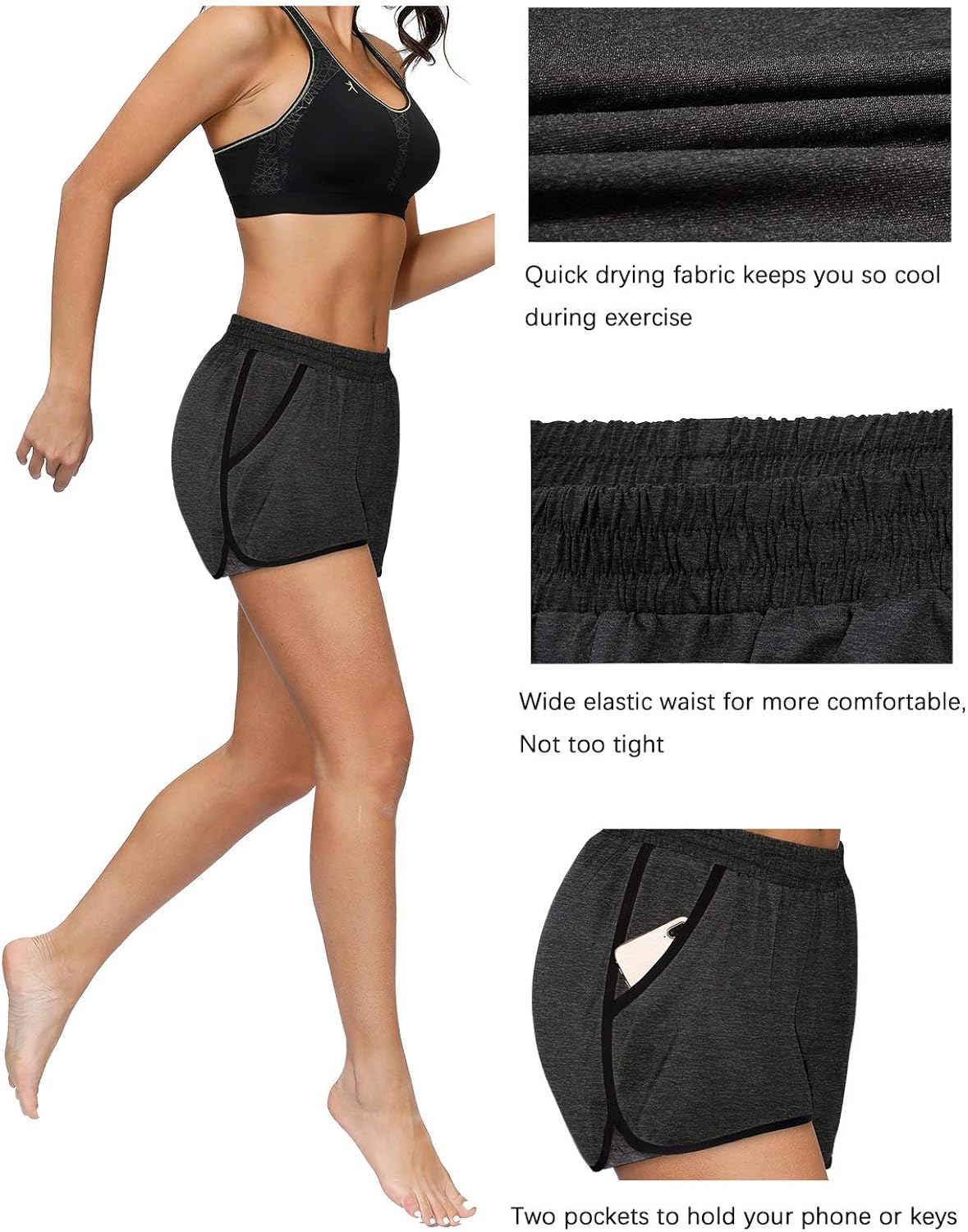 Blevonh Womens Cozy Banded Waist Running Fitness Workout Shorts with Pockets S-XXXL: Clothing