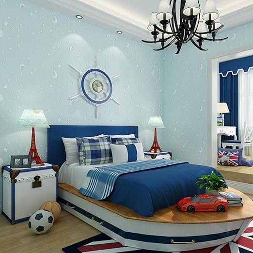 Ccfeng Fluoreszierende Tapete Leuchtende Tapete Sterne Mond Warm Junge Und Madchen Schlafzimmer Sternenhimmel Dach Kinderzimmer Tapete Vliestapete Lightblue Amazon De Kuche Haushalt