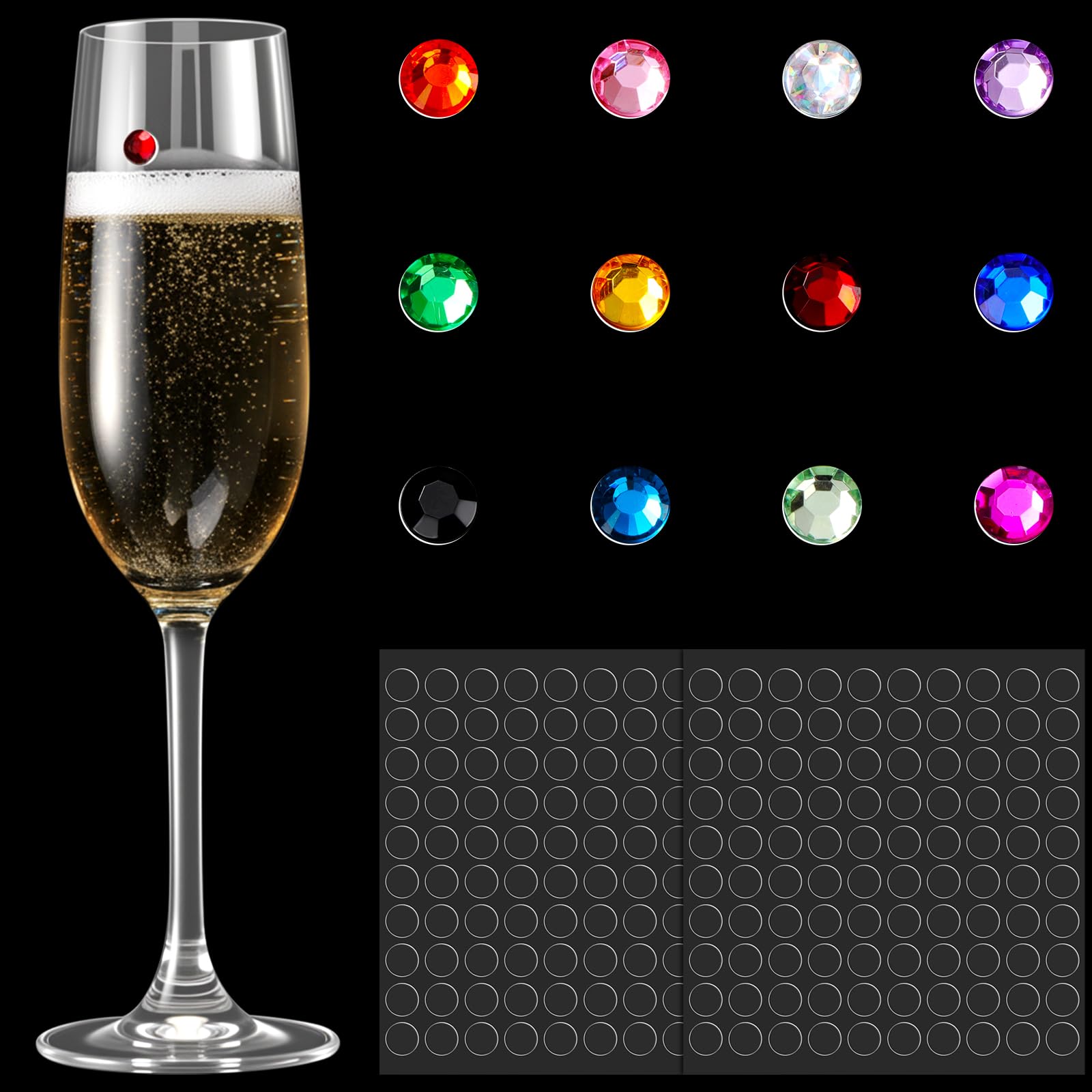 Photo 1 of *INCOMPLETE** Boao 12 Pcs Christmas Wine Glass Pendant Set, Handleless Wine Glass Markers, Colored Crystals, 200 Clear Adhesive Fixing Suitable for Christmas Champagne, Cocktail Glasses, Bar Party Martini