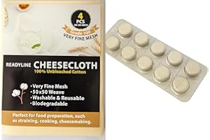 READYLINE + QSO Vegetable Cheese Making Rennet 10 Tablets Strip and 4 pcs Reusable 20"X20" Cheese Cloths, Grade100 100% Unble