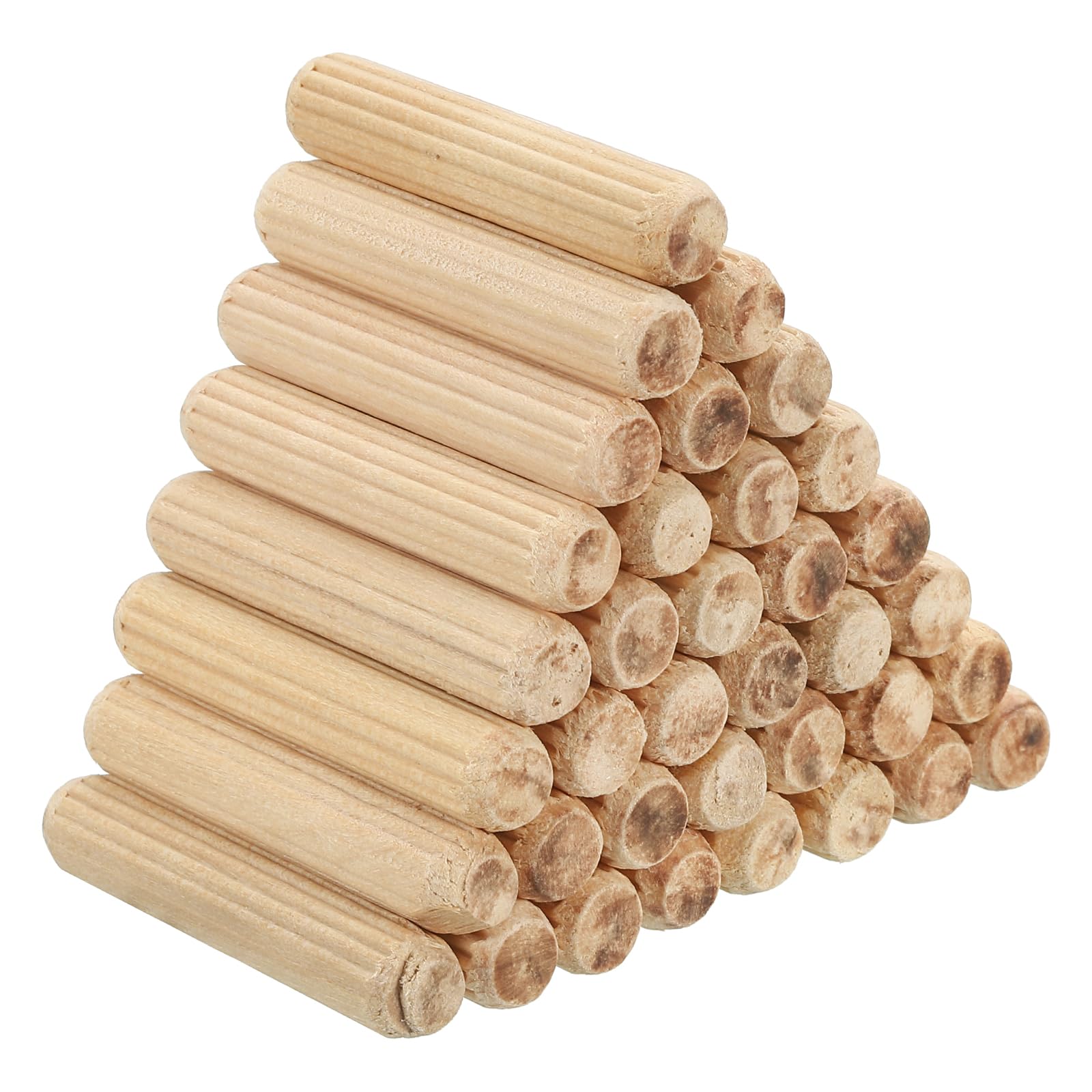 PATIKIL 5/16" x 1-9/16"(8 x 40mm) Wood Dowel Pins, 60 Pack Fluted Wooden Dowel Pin Straight Groove Rods for Furniture Door Art Crafts Projects