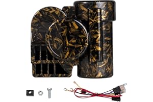 AOLIHAN Edgy motorcycle horns，gold air horn kit，skull design motohorn，150DB waterproof horns ，12V loud horn for Car, Motorcycle, Truck（gold shell,12V）