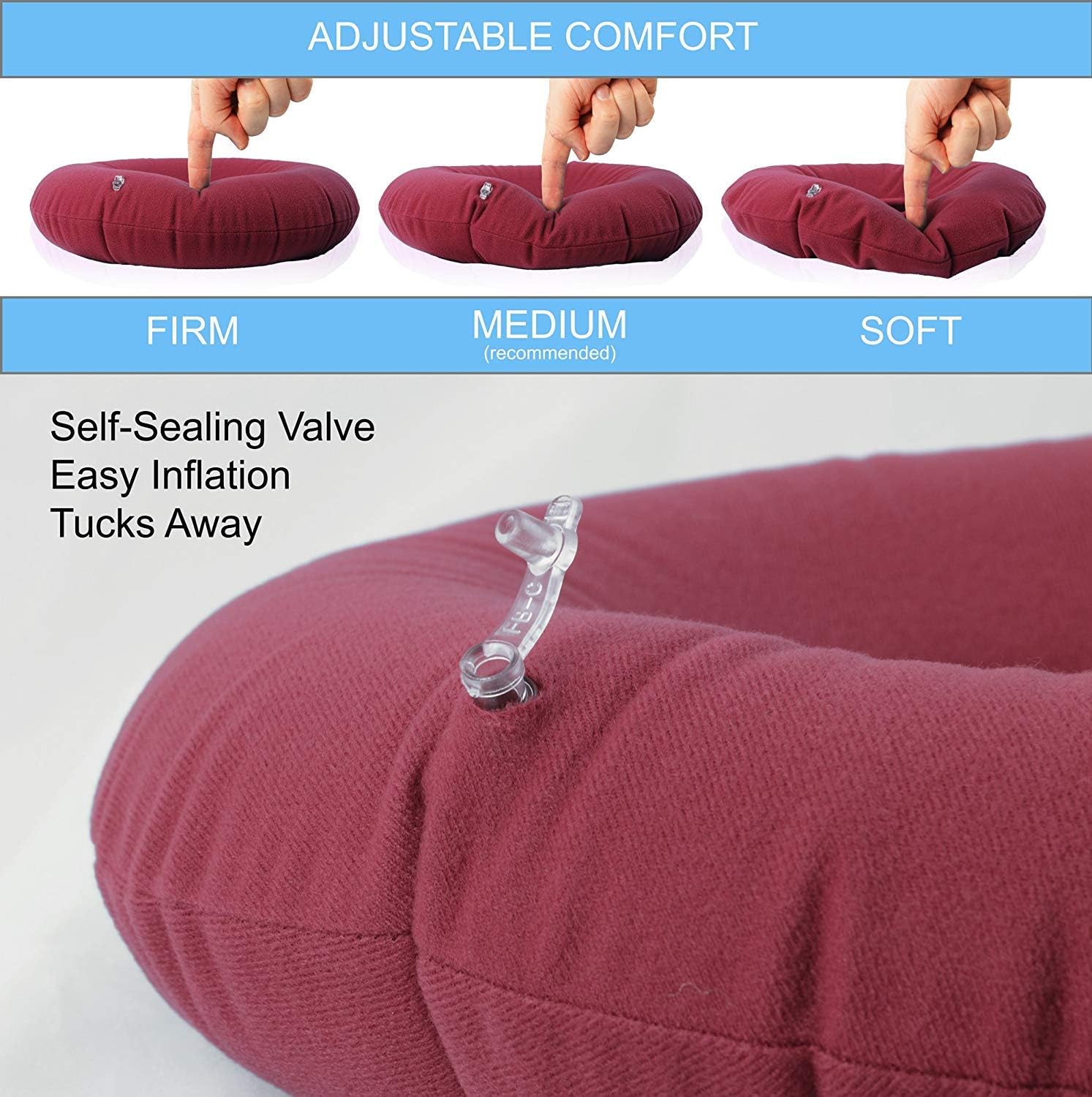 Dr. Frederick's Original Donut Pillow - 15" Inflatable Donut Cushion for Tailbone Pain Relief - Hemorrhoid Treatment - Bed Sores - Prostatitis - Red: Home & Kitchen