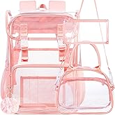 ZLYERT 17" Flip Top Clear Backpack for Girls, 3Pcs Stadium Approved Set, Waterproof Transparent Bookbag for Campus/School (Pink)