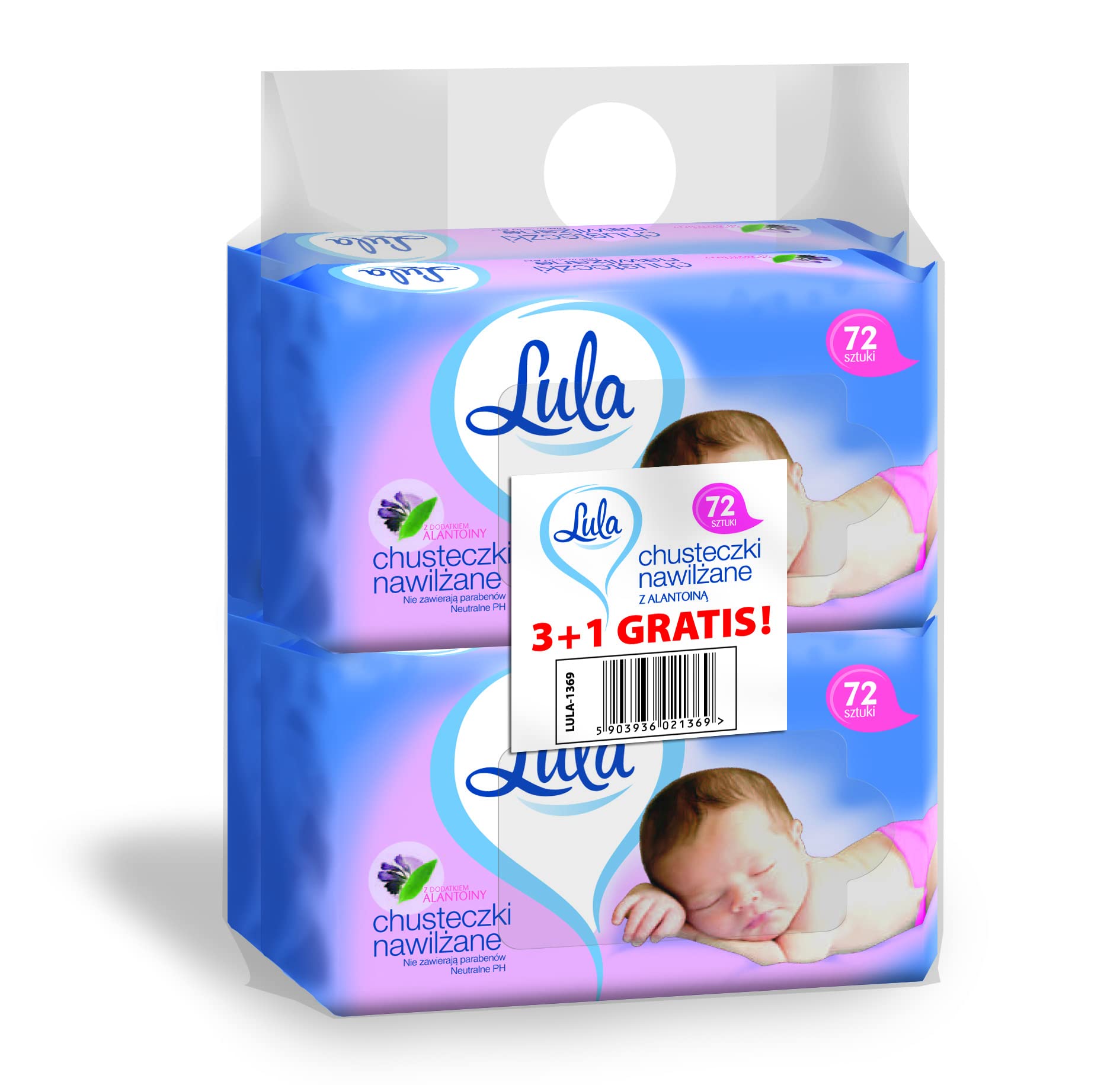 LULA Wet Wipes with Alantoin 72 Pieces + 1 Free