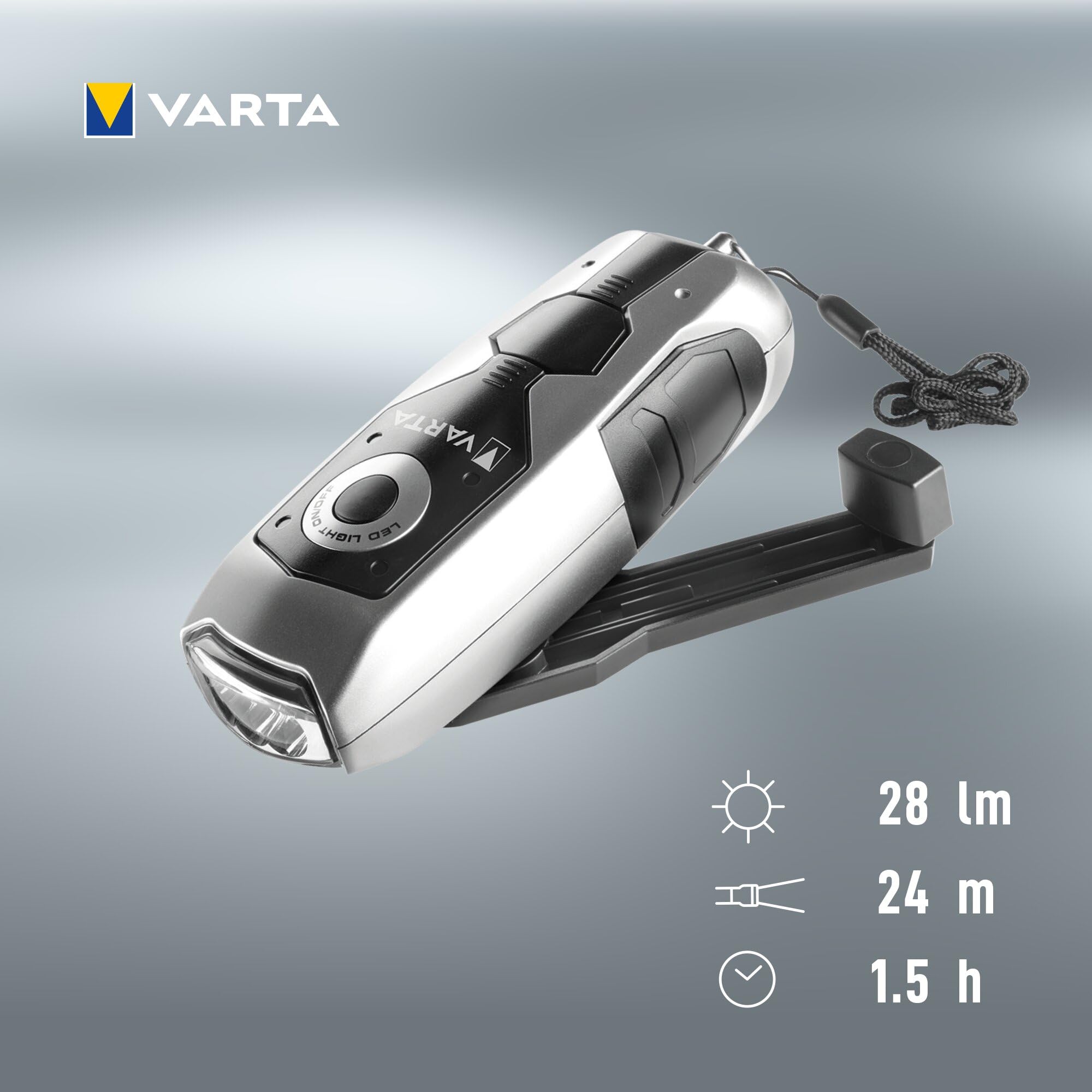 VARTA Handkurbel Taschenlampe LED wiederaufladbar, Dynamo Light Taschenlampe batterieunabhängig mit 120 mAh Li-Ion-Akku, IPX4 wasserdicht, stoßfest 6