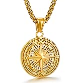 GHIUYUI Men's Compass Pendant Necklace, Stainless Steel Compass Circle Vintage Coin Necklace Navigator Forged for Male Talisman Travel Jewelry, Inspirational Graduation Gifts Jewelry Gifts for Friends (Gifts Box)