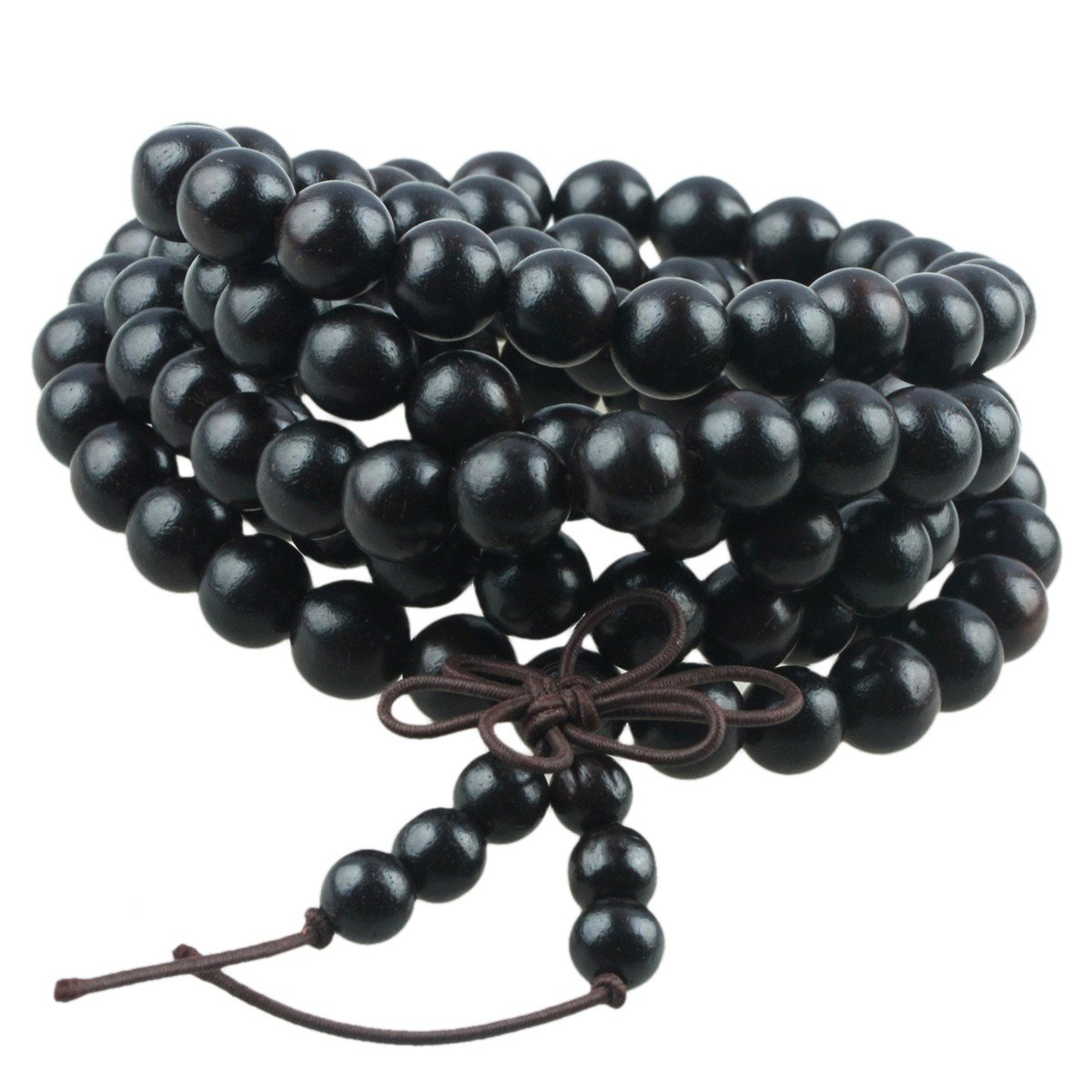 Shanxing 8mm Natural Black Ebony Wood 108 Prayer Beads Mala Wrap Bracelet for Men Women, Black Buddha Meditation Worry Beads Bracelet Tibetan Buddhist Buddhism Jewellery Gift Wooden Bead Necklace