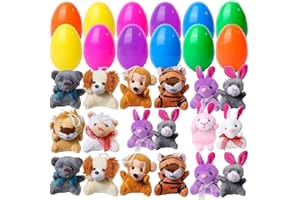 Prefilled Easter Eggs, Rising Easter Hunt Kit Gift, 12PCS Plastic Filled EasterEggs with Surprise Plush Animals for Basket St