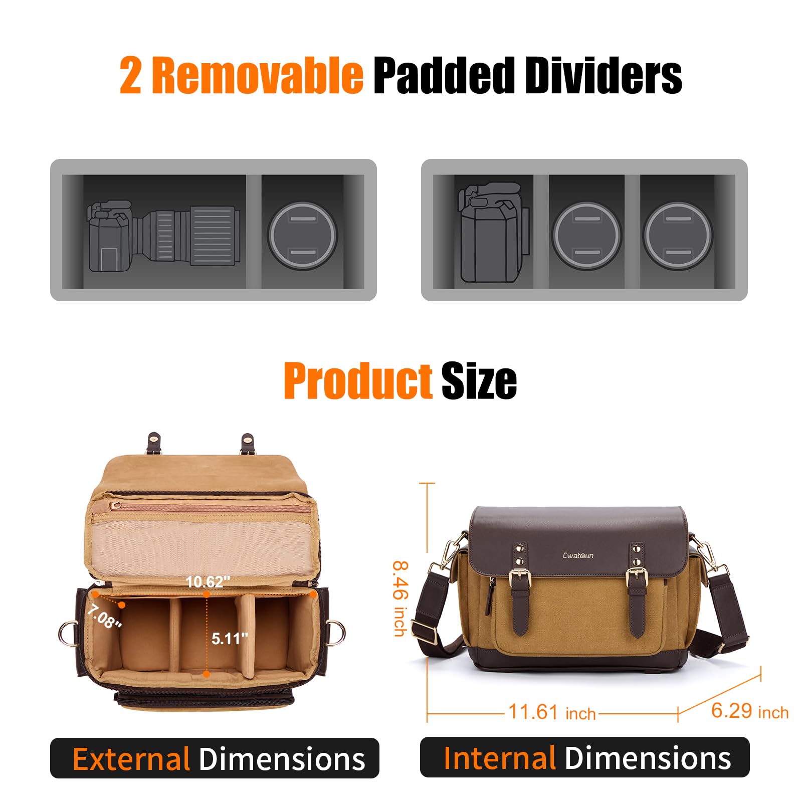 Cwatcun Camera Shoulder Bag, Vintage Leather Flap Camera Crossbody Messenger Bag, DSLR/SLR/Mirrorless Photography Bag with Tripod Holder, Camera Case Compatible with Canon/Nikon/Sony Camera and Lens