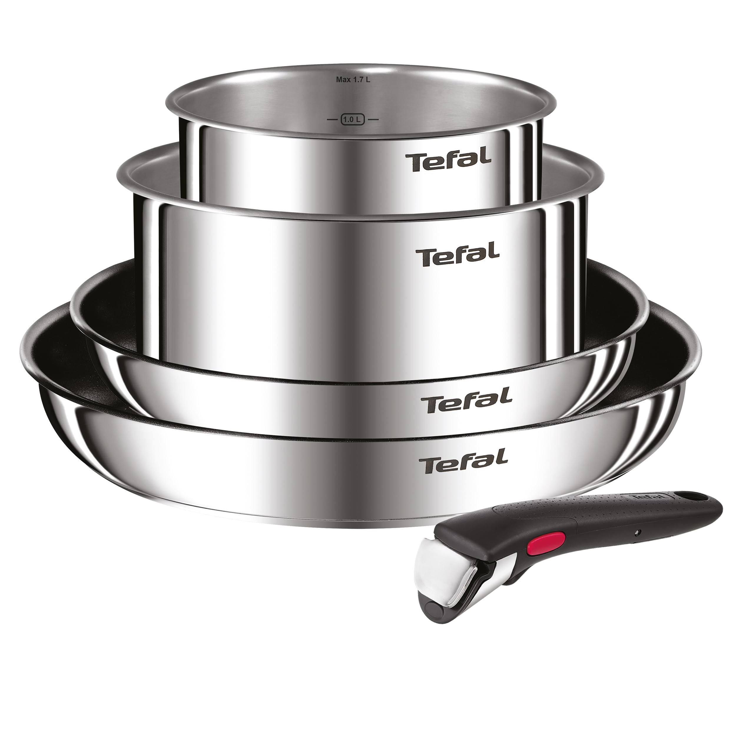 Tefal Ingenio Emotion 5-tlg.Topf und Pfannenset abnehmbarer Griff, stapelbar, platzsparend, Topfset Induktion mit Titanium 2X Antihaftversiegelung, einfache Handhabung und Reinigung, L897S5