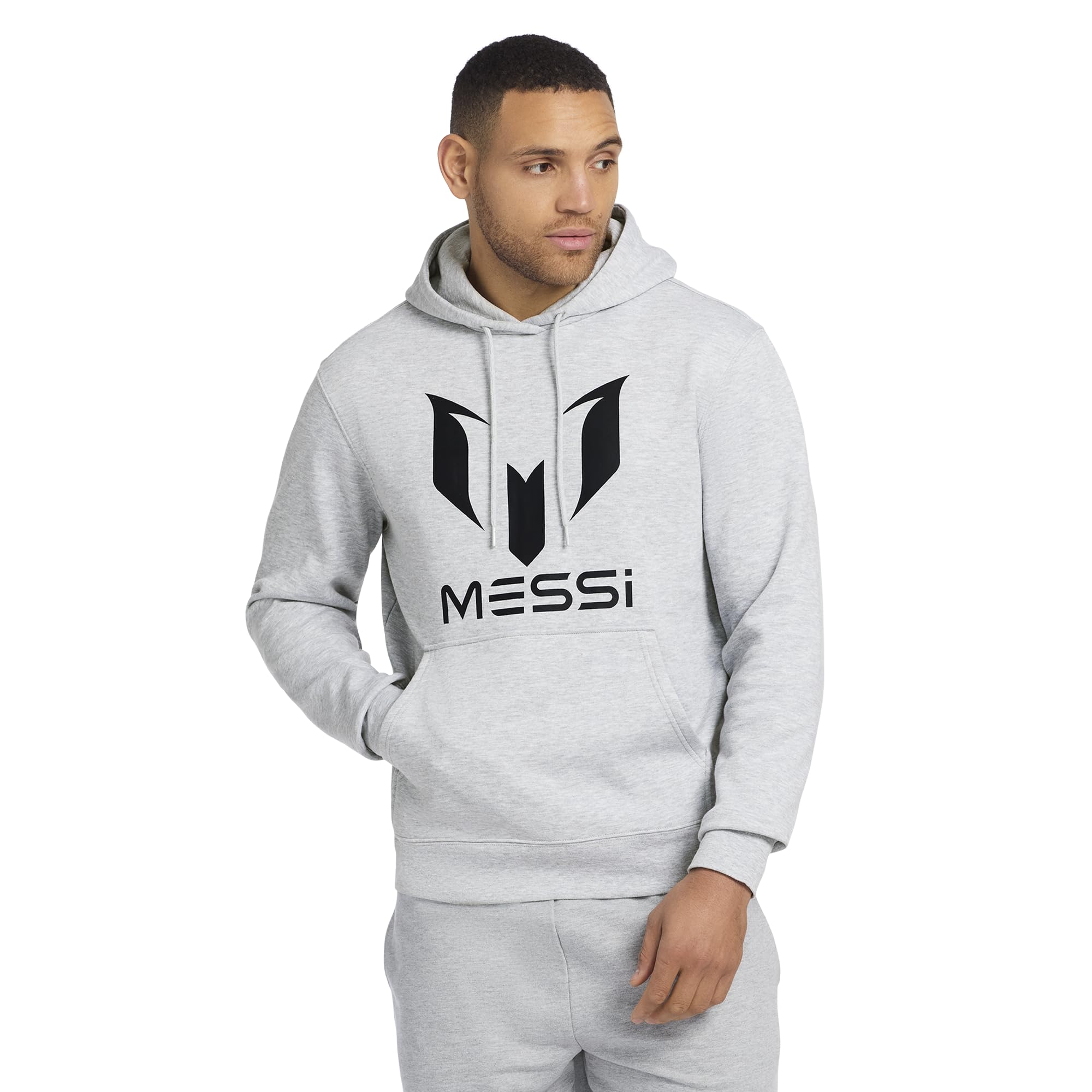 Messi Men’s Lifestyle Hooded Sweatshirt, Pullover Hoodie with Drawstring, Comfortable Fit, Heather Grey
