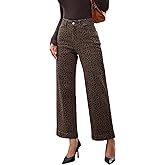 luvamia Wide Leg Jeans Woman Trendy High Waisted Leopard Cheetah Print Ankle Length Stretchy Denim Pants with Pockets