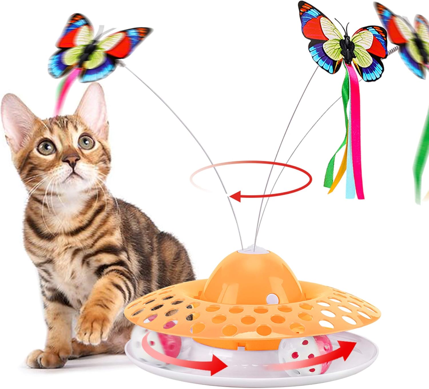 Cat Toys - Funny Automatic Electric Rotating Butterfly & Ball Exercise Kitten Toy, Interactive Cat Teaser Toys for Indoor Cats (Feather Toys) : Pet Supplies