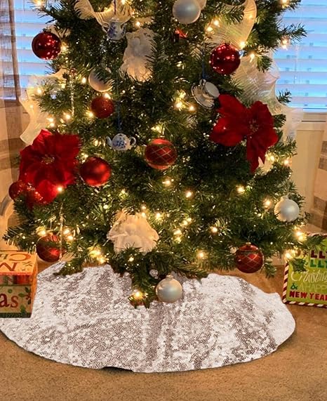 Decorazioni Albero Di Natale Con Foto.Copri Base Rotondo Con Lustrini Per Albero Di Natale In Tessuto Da 122 Cm Unico Scintillante Glitterato Per Capodanno Vacanze Decorazione Per Albero Di Natale Champagne 48inch Round Amazon It Casa E Cucina