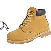 BOIWANMA Work Boots for Men, Steel Toe, Leather, Oil, Slip and Heat Resistant Heavy Duty Wide Industrial & Construction Safety Boots, US 7-17 M & W