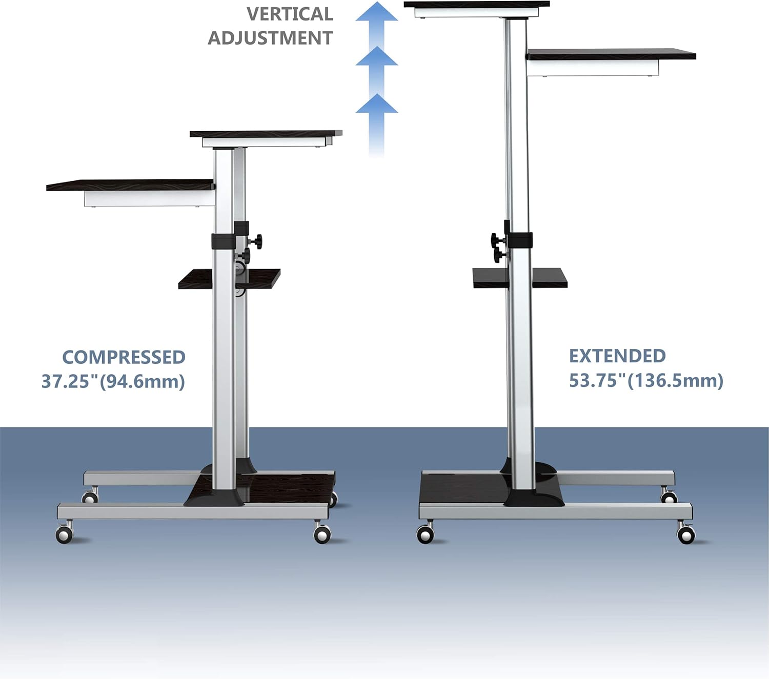 ONKRON Mobile Stand Up Desk Height Adjustable Computer Workstation Rolling Presentation Cart W1R