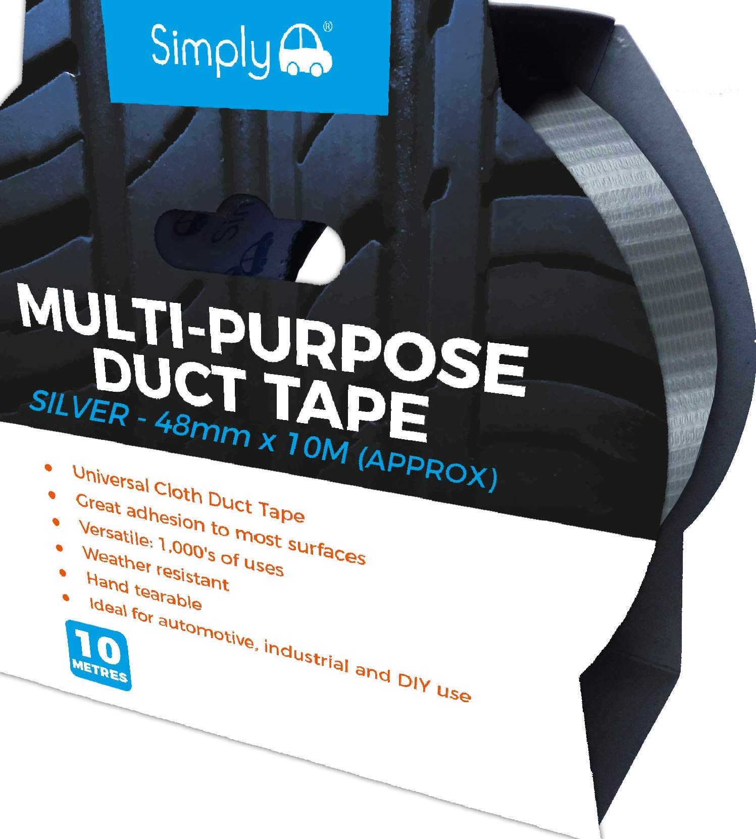 Simply DTs5010 Duct Tape 10m - Silver - Heavy Duty & Super Stick - Strong Adhesive Universal Cloth Gaffer Tape