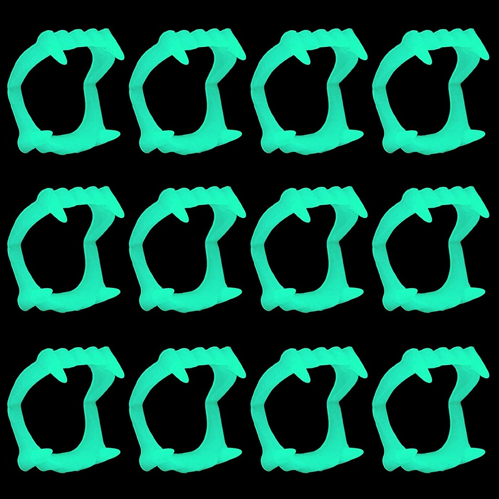 YAZANY 12 Pcs Halloween Glowing Vampire Teeth, Fake Vampire Fangs for Kids Trick or Treat Party Props