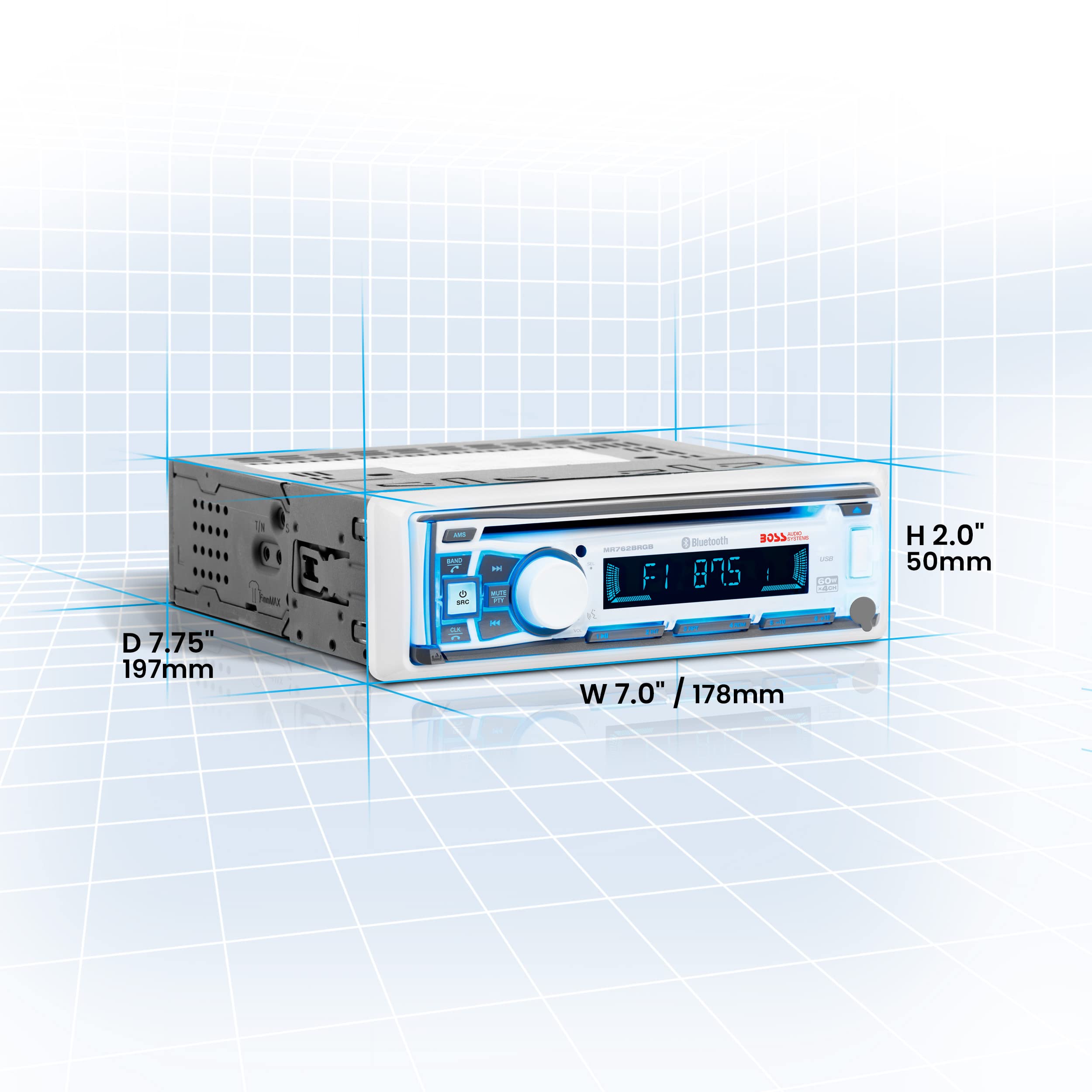 BOSS Audio Systems MR762BRGB Marine Boat Stereo – Single Din, Bluetooth, CD DVD Player, AM FM Radio Receiver, Weatherproof, Multicolor Illumination