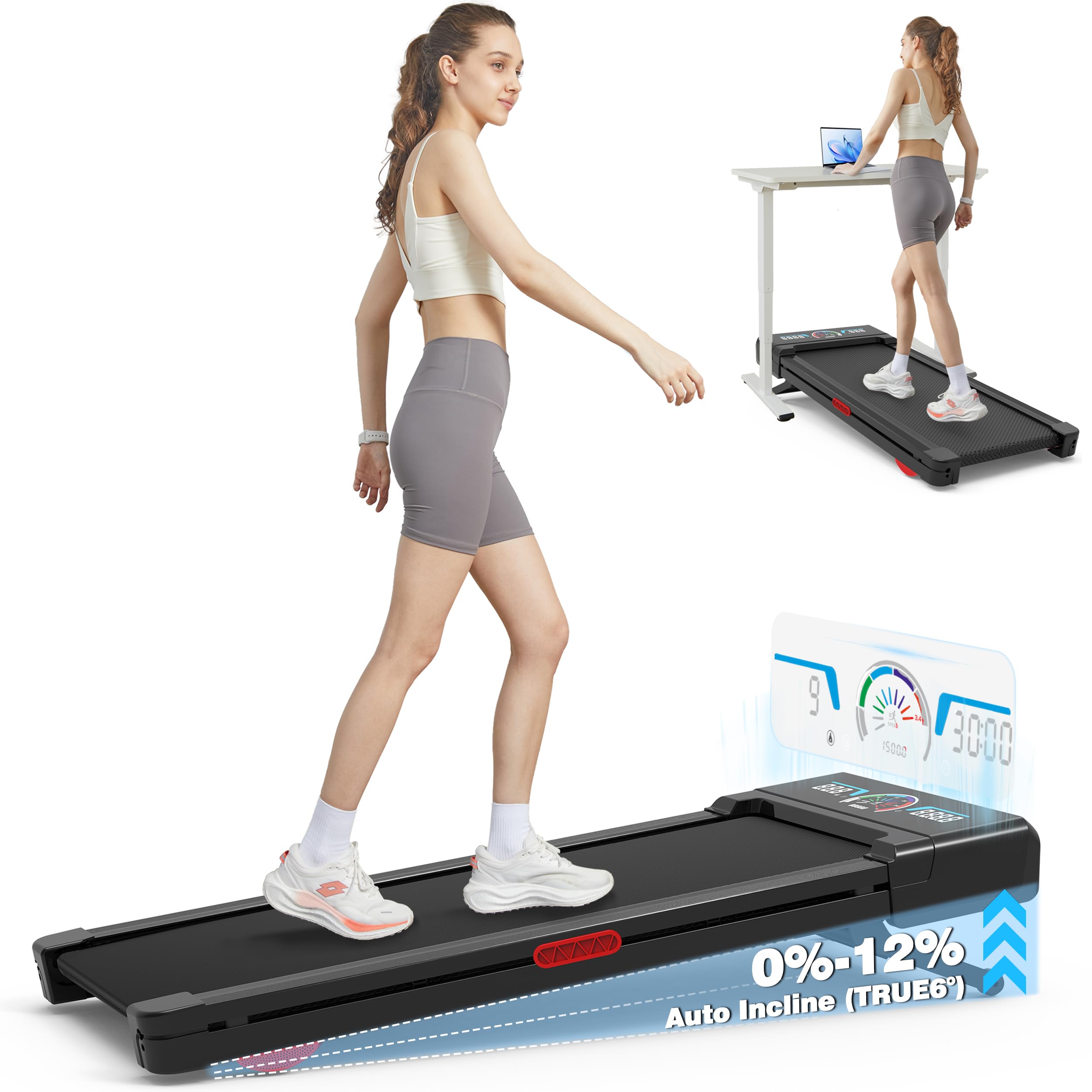 TRAILVIBER Walking Pad Treadmill with 12 9Level Auto Incline, 450 lbs