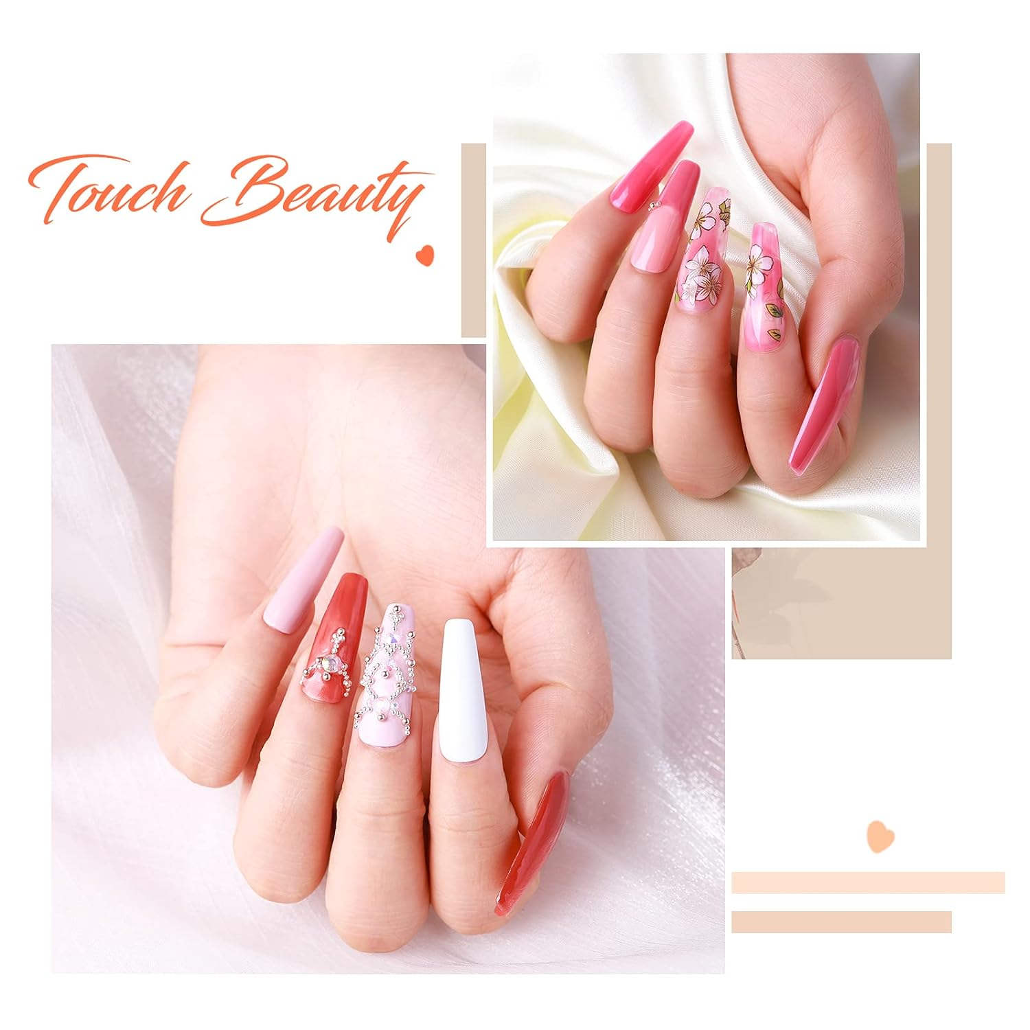 TOMICCA Pink Red Black Gel Nail Polish Kit with 48W UV/LED Light 6 Colors Gel Polish Set with Base Top Coat, DIY Manicure Tools Essentials Nail Art Decorations Rhinestones Set : Beauty