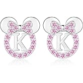 925 Sterling Silver Earrings for Girl Women: Hypoallergenic Initial Earrings with Pink Cubic Zirconia Cute Earrings Studs for Sensitive Ears Chirstmas Birthday Gifts