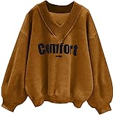 SOLY HUX Women's Plus Size V Neck Sweatshirts Long Sleeve Letter Graphic Pullover Tops Preppy Clothes