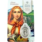 The Healing Saints Silver Toned Saint Dymphna Patron of Anxiety and Mental Health Medal with Holy Card, 1 Inch