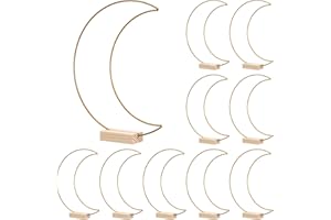 ibasenice Gold Metal Floral Hoop Wedding Wreath 10 Sets with Wooden Base 25Cm Moon Heart Shape DIY Party