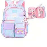Gradient Kids Bookbag with Compartments - Cute Backpacks for Elementary School Girls