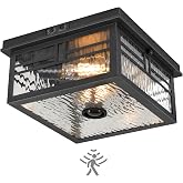 Industrial Outdoor Motion Sensor Ceiling Light – Seeded Clear Glass, Die-Cast Aluminum, For Porch, Driveway, Or Covered Patio