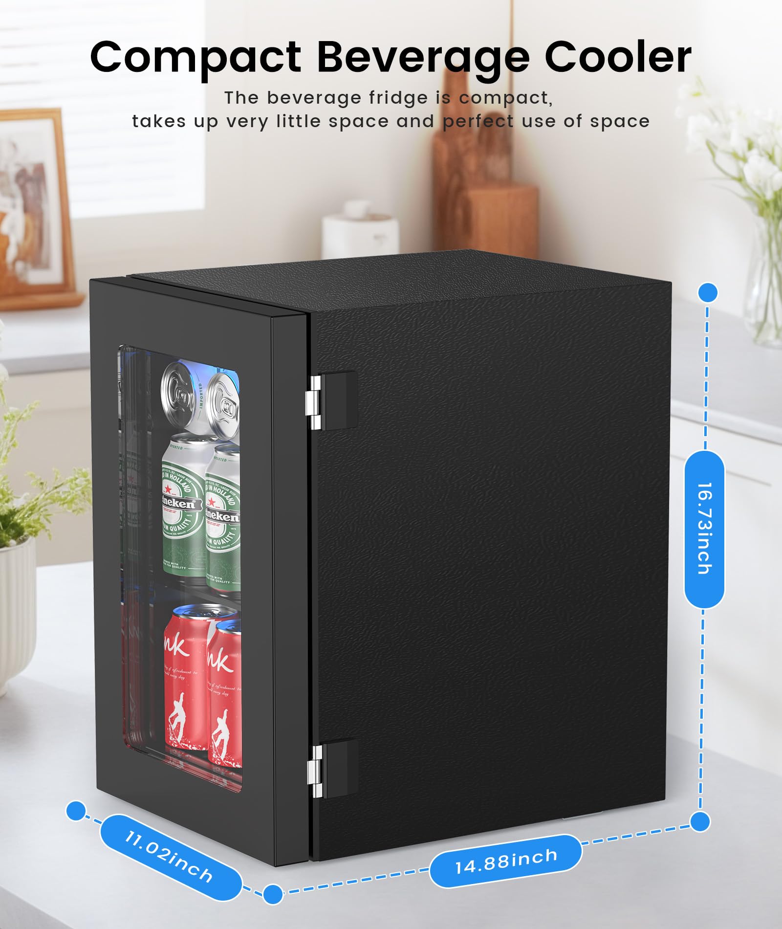 Kismile Mini refrigerador para oficina, enfriador de vino de 18 litros, refrigerador de bebidas pequeño de 0,6 pies cúbicos con control electrónico de temperatura ajustable, luz LED, para dormitorio, oficina