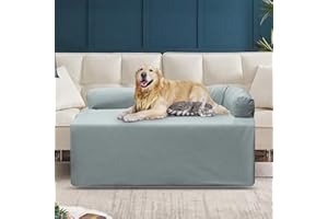 TNELTUEB Calming Dog Couch Bed for Extra Large Dog, Cooling Mat for Dogs, Waterproof & Anti Dogs Cats Scratch Cloth for Pet Couch Protector, Dog Mat Sofa Bed with Soft Neck Bolster (XL,Grey)