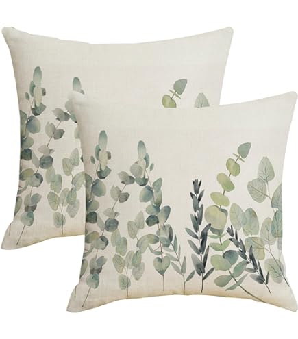 Funda Almohada 18x18" Terciopelo | Juego De 2 | Estampado Hojas Acuarela