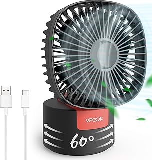 VPCOK Tischventilator leise, USB Ventilator mit 60° automatische Drehung, kraftvoller und geräuscharmer Turbo-Ventilator mit 3 Geschwindigkeitsstufen, Tragbarer Wiederaufladbarer USB Fan (WEHRWEG)