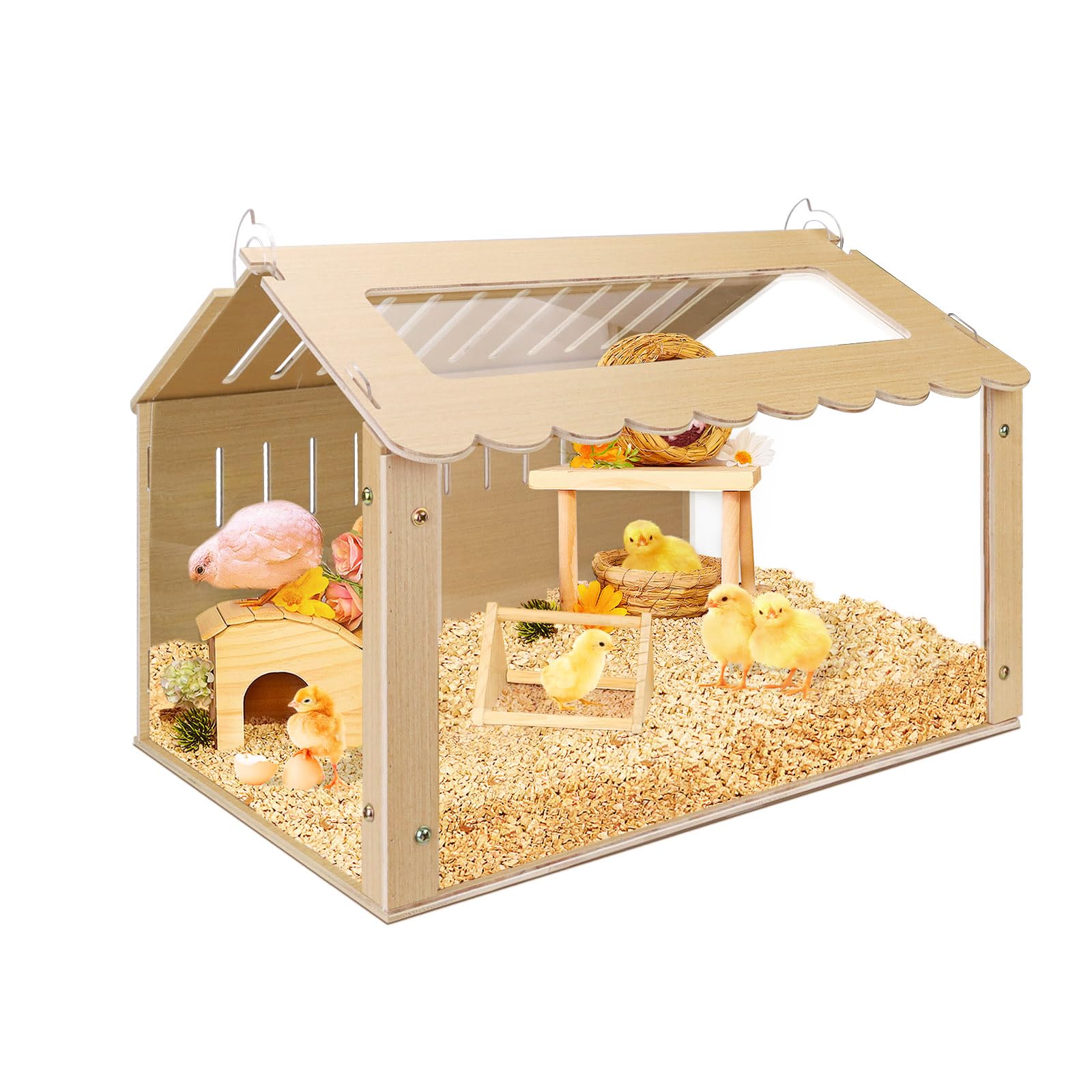 Photo 1 of Chicken Brooder Box, Brooder Box for Chicks, Wooden Quail Cage for Hamsters, Ducklings, Hedgehogs and Lizards, Skylight Design Chick Coop, Baby Chicken Supplies (Only Box) (Transparent)