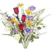 CISDUEO 7 Pcs Wildflowers Artificial Flowers Daisies Roses and Lilies Faux Wildflowers Summer Fake Flowers Spring Bunches Silk Floral Arrangement Party Valentine Easter Home Decor Table Centerpieces