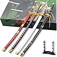 4 Piece Set Roronoa Zoro Small Keychain Swords with Display Stand 9.25in Zoro Mini Sword Set,Use for Letter Opener,Keychain and Decoration